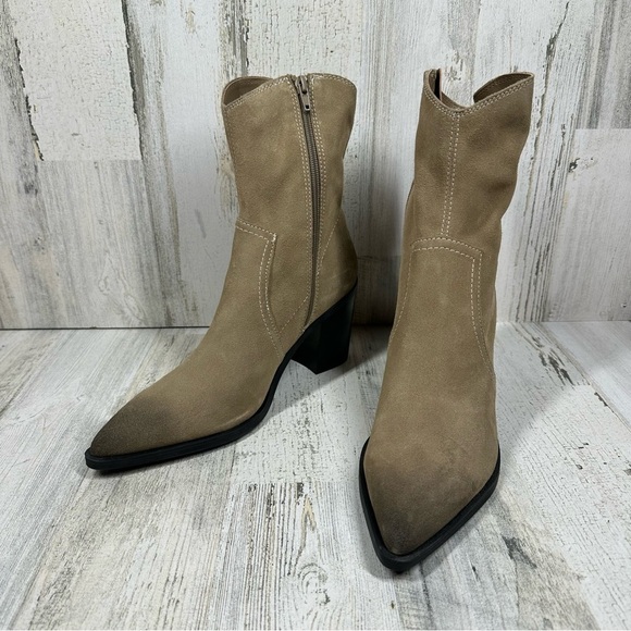 NEW BP. Surina Tan Suede Leather Block Heel Western Ankle Boots #788 - Picture 2 of 12